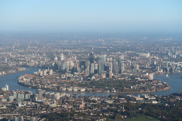 Obraz premium aerial view of docklands from cockpit