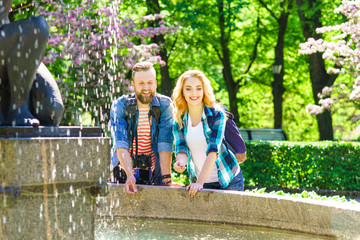 Young loving couple having date in the city.