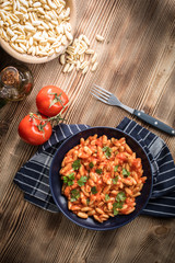 Cavatelli pasta with fresh tomato sauce.