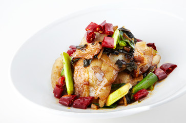 Delicious Chinese Sichuan cuisine, spicy stir-fried pork with fried pork