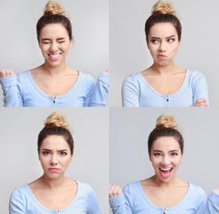 Collection of woman's portraits with various emotions