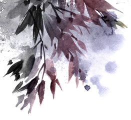 Watercolor painted tree foliage