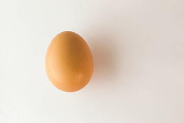 Brown egg lies on a white background close-up
