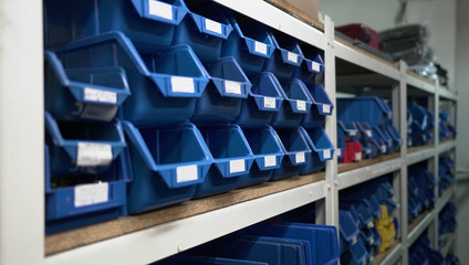 Warehouse Blue Boxes Factory Store Shelfs Descriptions