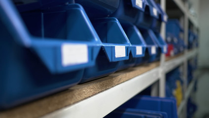 Warehouse Blue Boxes Factory Store Shelfs Descriptions