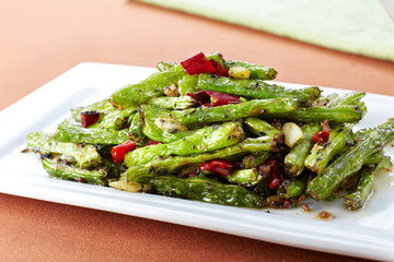 Delicious Chinese cuisine, leeks green beans