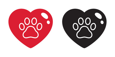 Dog paw vector heart icon logo valentine symbol french bulldog cartoon illustration clip art graphic simple