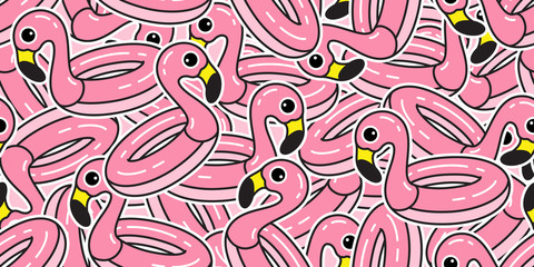Obraz premium Flamingo seamless pattern vector duck swimming ring pool pink Flamingos exotic bird tropical summer repeat wallpaper scarf isolated tile background cartoon illustration