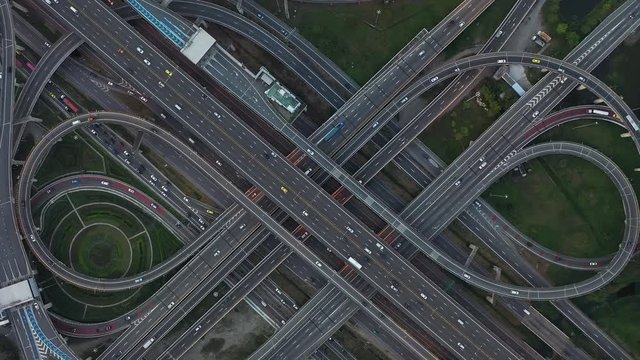 Bangkok Expressway ,Top view over the highway,expressway and motorway. Aerial view interchange of a Thailand Bangkok city, Shot from 4K UHD drone.	