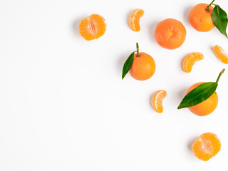 Christmas mandarin or tangerines pattern. Isolated on white with clipping path. Top view or flat-lay. Copy space.
