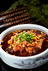 Delicious Chinese Sichuan cuisine, spicy fat sausage