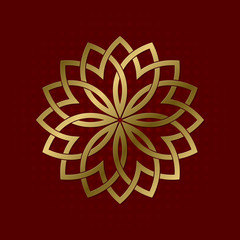 Sacred geometric symbol of sixteen flower petals plexus. Golden mandala logo.