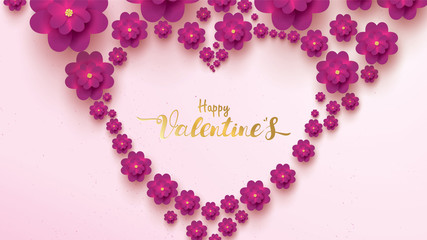 Happy Valentines Day greeting card with pink and purple flower rose shape love. floral background concept suitable for copy space text Wallpaper, flyers, invitation, posters, brochure, banners