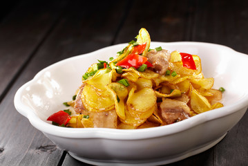 Delicious Chinese Sichuan cuisine, spicy fried potato chips