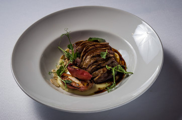 Duck breast with pear mousse