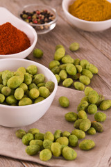 Wasabi coated peanuts.