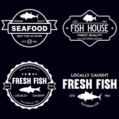 Vector set of fresh fish labels, logo, badges and design elements. Great Restaurant and Seafood Emblems.