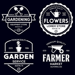 Set of vintage monochrome retro logo, badges, labels, emblems and design elements. Garden shop, service, center, flowers.