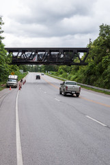Steel railway bridge in the maintenance time.