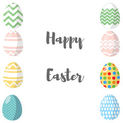 Happy Easter. Set of Easter eggs with different texture on a white background. Concept of Spring holiday.