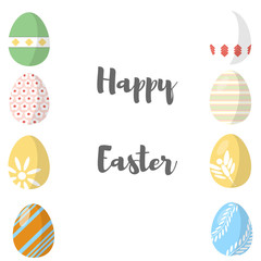 Happy Easter. Set of Easter eggs with different texture on a white background. Concept of Spring holiday.