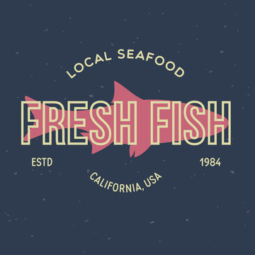 Vector fresh fish label, logo, badge and design elements. Great Restaurant and Seafood Emblem.