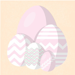 Isolated Happy Easter. Set of Easter eggs with different texture on a white background. Concept of Spring holiday.