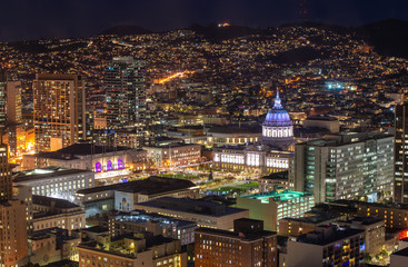 City hall of San Francisco Civic Center at night