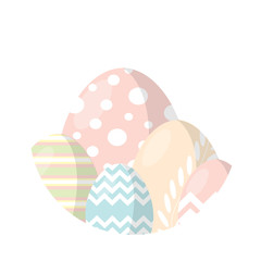 Isolated Happy Easter. Set of Easter eggs with different texture on a white background. Concept of Spring holiday.