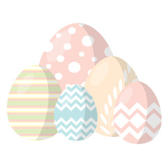 Happy Easter. Set of Easter eggs with different texture on a white background. Concept of Spring holiday.