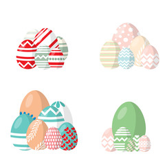 Four  Sets of Easter eggs with different texture on a white background. Concept of Spring holiday.
