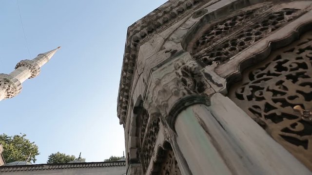Istanbul Ottoman Valide Sultan Mosque Courtyard and Minaret Timelapse