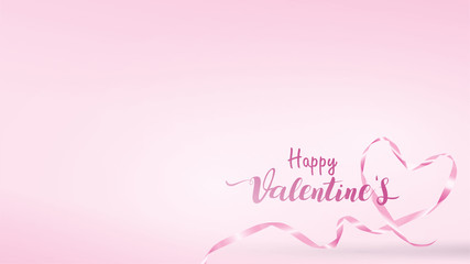 Beautiful Valentine's Day background with violet silk ribbons and shape hearts purple color