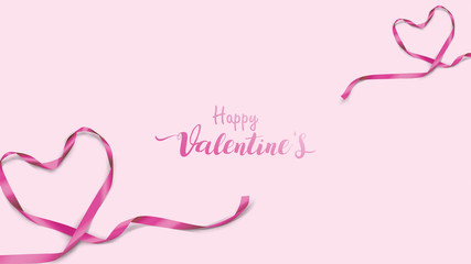 Beautiful Valentine's Day background with violet silk ribbons and shape hearts purple color