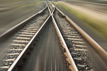 Fototapeta premium Speed motion blur background, View from first railway carriage