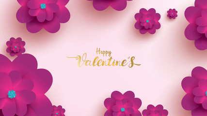 Happy Valentines Day greeting card with pink and purple flower rose. floral background concept suitable for copy space text Wallpaper, flyers, invitation, posters, brochure, banners