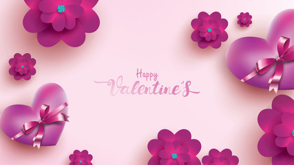 Happy Valentines Day greeting card with pink and purple flower rose. floral background concept suitable for copy space text Wallpaper, flyers, invitation, posters, brochure, banners