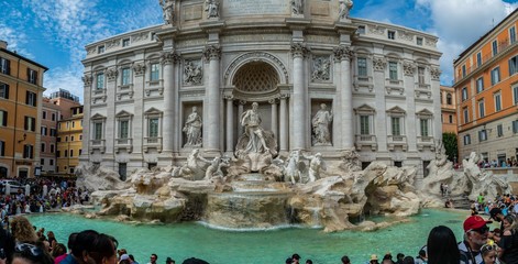 fountain di trevi in historic center of Rome, Italy - obrazy, fototapety, plakaty