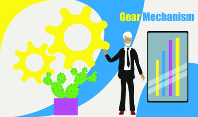 Gear mechanical vector illustration concept, people solved the problem with teamwork, can be used for, landing page, template, ui, web, mobile app, poster, banner, flyer