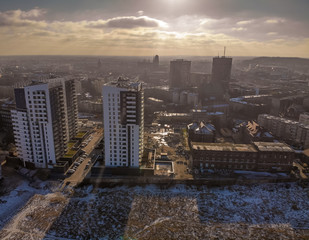 Winter Gdansk aerial view