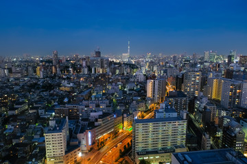 Fototapeta na wymiar 東京 文京シビックセンター 展望ラウンジからの夜景（スカイツリー方面）