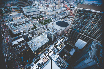 Fototapeta premium Vintage stylized photo of skyscrapers in San Francisco, California, USA.