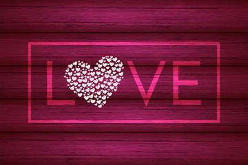 Valentine's day. Love. Holiday banner with silver heart and typography on pink wood background. Template for a banner, poster, shopping, discount, invitation