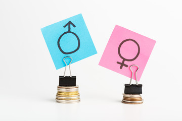 Illustration of gender pay gap with colorful stickers