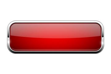 Red glass button. Shiny rectangle 3d web icon