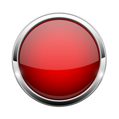 Red glass button. Shiny round 3d web icon