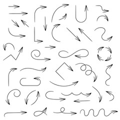 Black arrows. Set of thin filigree hand drawn icons