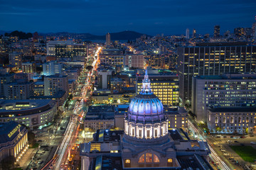 City hall of San Francisco Civic Center at night