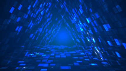 Abstract futuristic triangle data tunnel blue background. Information technology graphic illustration concept.