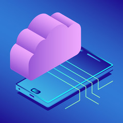 Cloud storage. Backup data. Vector isometric image.
